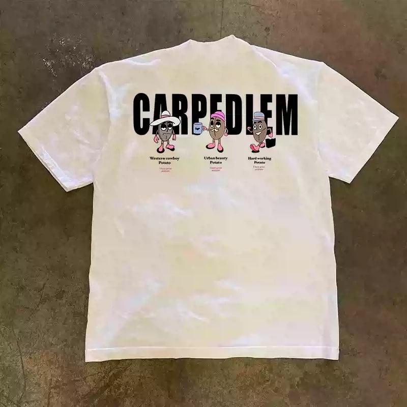 Summer Unisex Cotton TShirt Coffee Bean Graphic Printed Top Y2K Hong Kong Style Harajuku Loose Casual ONeck Unisex Tee