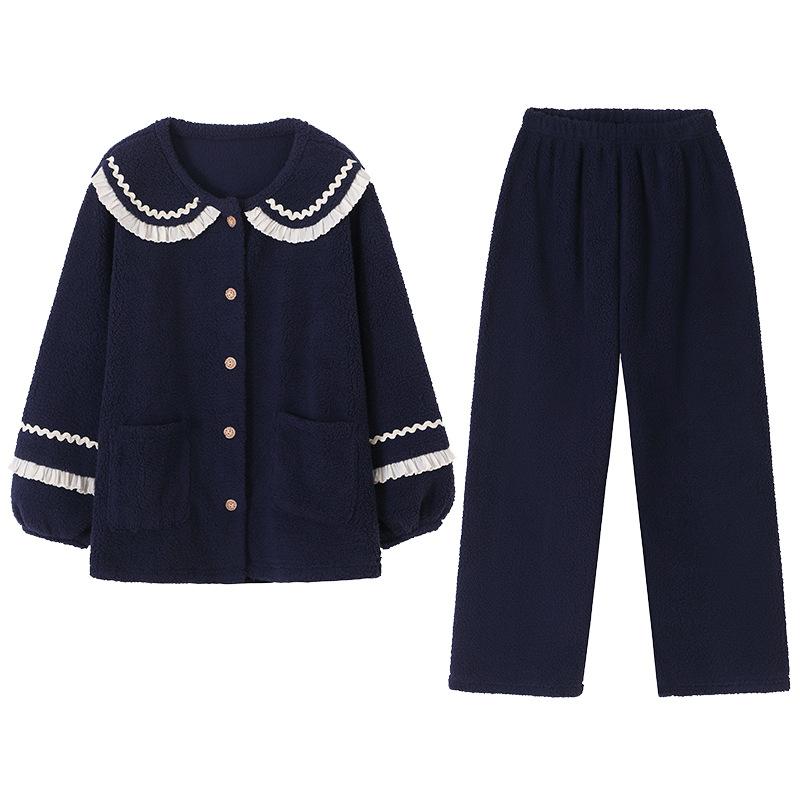 Женская пижама из кораллового флиса Осень и Зима Зимний флис Утепленный Теплый Можно носить на улице Комплект домашней одежды