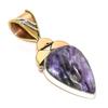 Natural Russian Charoite Two Tone 925 Solid Sterling Silver Pendant 1.50'' H2D72