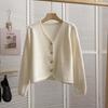 Solid Color V-neck Knitted Cardigan Women's Autumn and Winter New Casual Versatile Single-breasted Long-sleeved Short Top