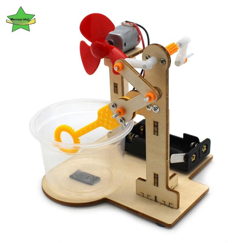 1 Set Early Learning Toy Technology Wooden Diy Hand Cranked Bubble Machine Toy For Kids Science Experiment Teaching Aids