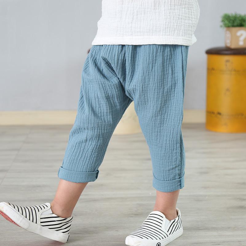 YUBAOBEI Summer Boys Pants Solid Linen Pleated Harem Pants Baby Girls Elastic Waist Nine Points Pants Kids Clothes 0-7Y Children Clothing