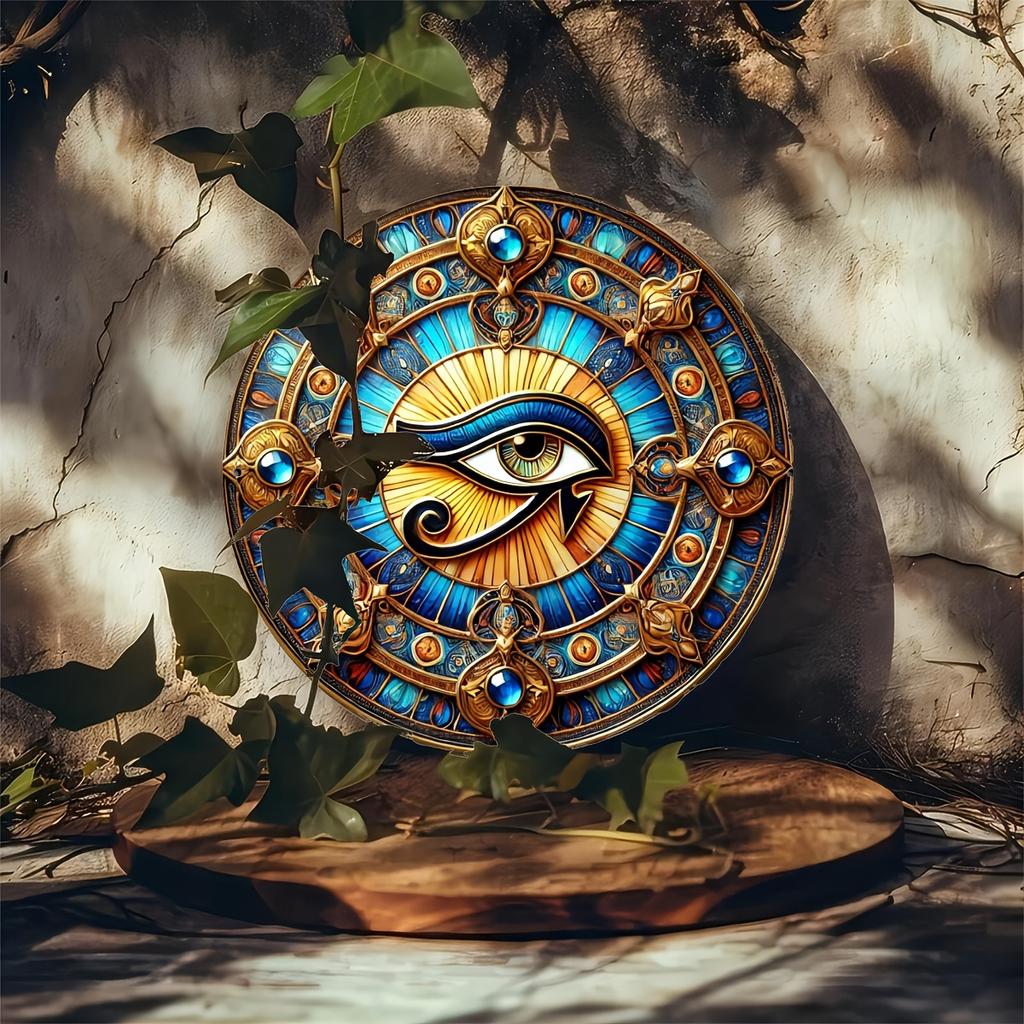 Eye of Horus Round Iron Artwork 7.8 Inch Decorative Wall Hanging for Home Cafe Bar, Religious Collection, Ideal Gift for Friends
