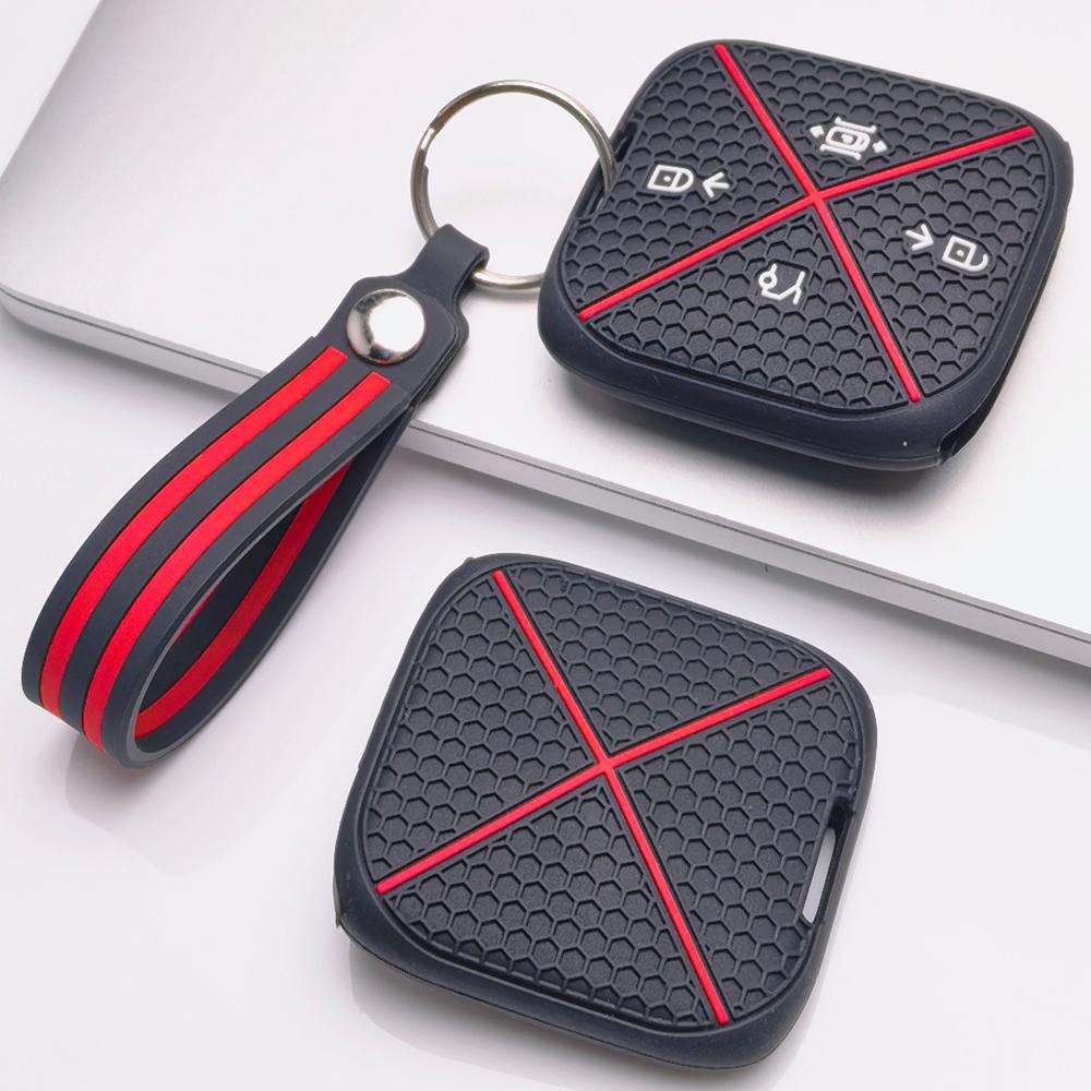 Silicone Smart Key Cover for Zeekr Zeekr 001 Zeekr 009 Zeekr X Zeekr 007 with Keychain Honeycomb Texture Racing Stripe Remote Key Case Protector