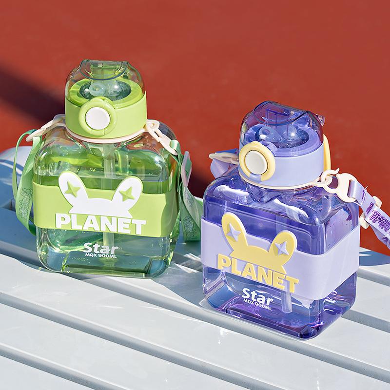 Water bottle1 plastic cup cute square cup new clear rabbit ear plastic cup strap kettle plastic cup manufacturer