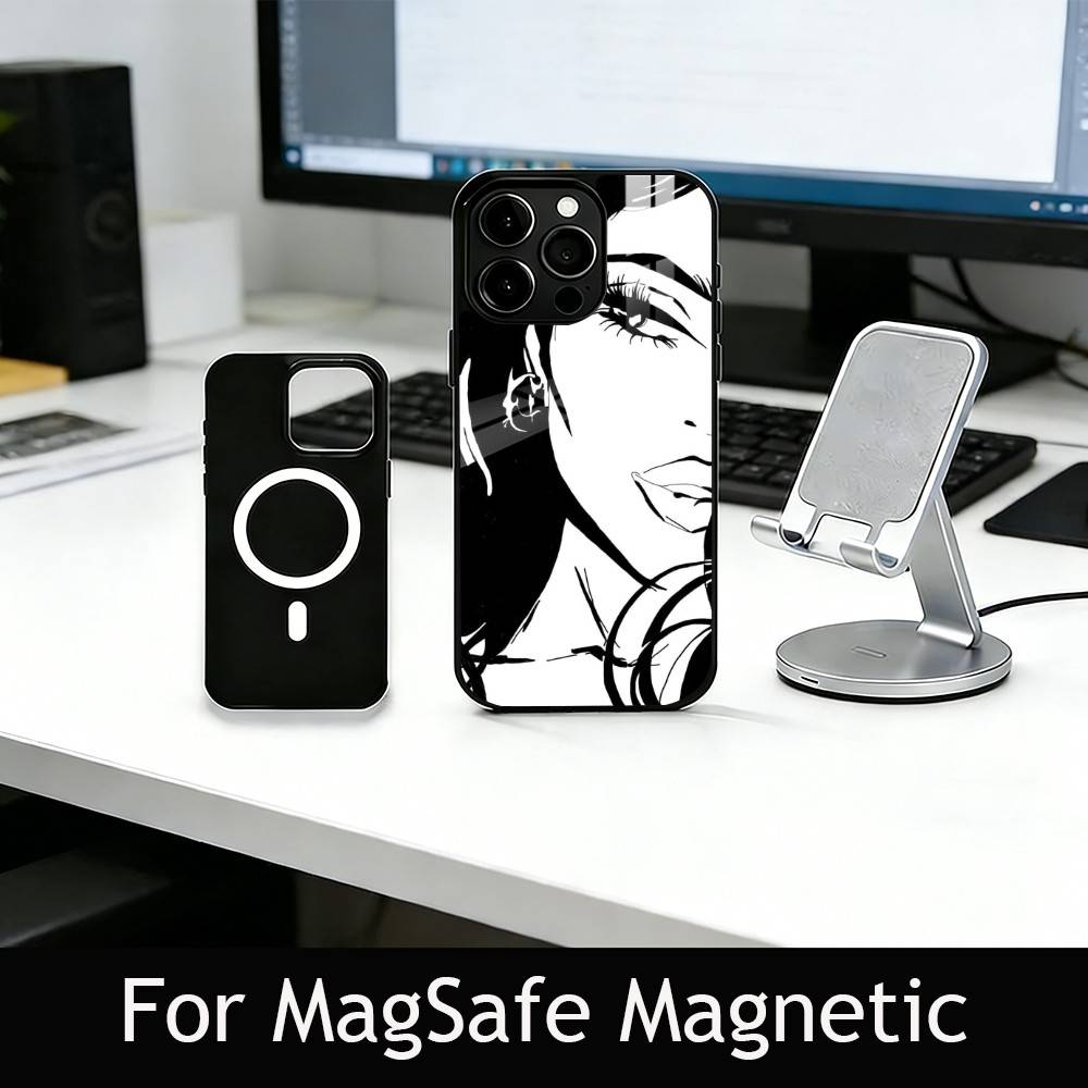 Чехол для телефона с линейным рисунком Для iPhone17,16,15,14,13,12,11 Plus,Pro Магнитный Для Magsafe Беспроводная зарядка