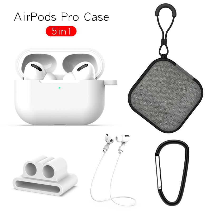 Защитный чехол для наушников для AirPods Pro, мягкий силиконовый чехол + карабин + ремешок с защитой от потери + запястье
