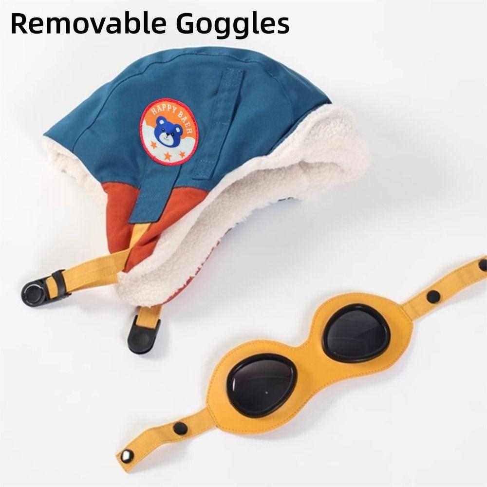 Fashion Cute Cartoon Pilot Hat Cold Proof with Glasses Ear Protection Cap Thickned Windproof Warm Hat Winter