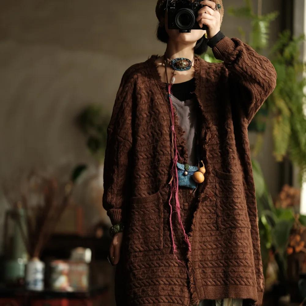 Johnature Женские винтажные красные кофейные пальто с V-образным вырезом и длинными рукавами, вязаные на пуговицах, с карманами, весенние пальто из смеси шерсти
