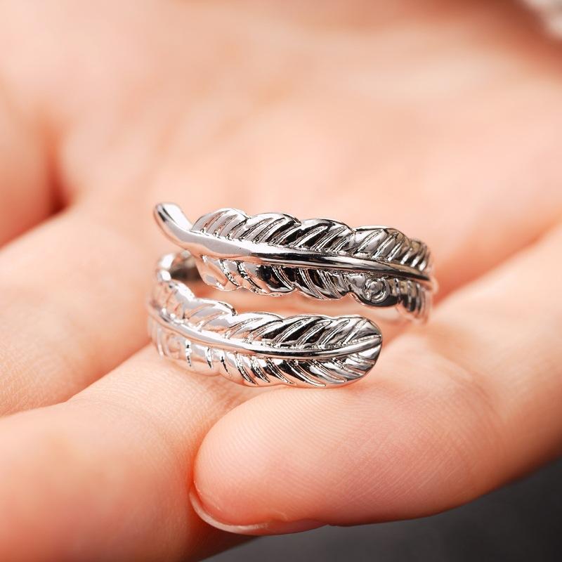 Кольцо в форме пера из стерлингового серебра для женщин, винтажная вечеринка в стиле панк, регулируемое украшение на палец, ретро-аксессуары