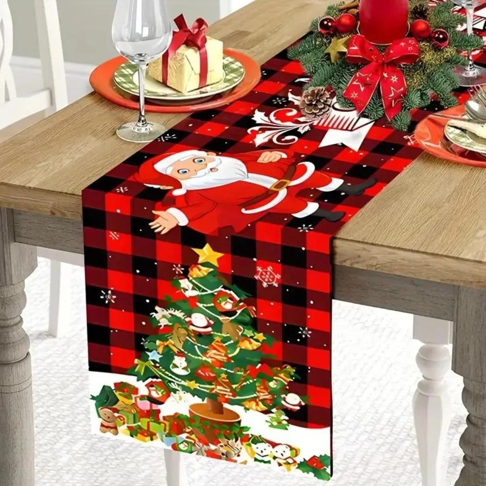 New Santa Claus Christmas Table Runner Elk Snowman Christmas Tablecloth New Year Xmas Table Flag Cover Home Decor