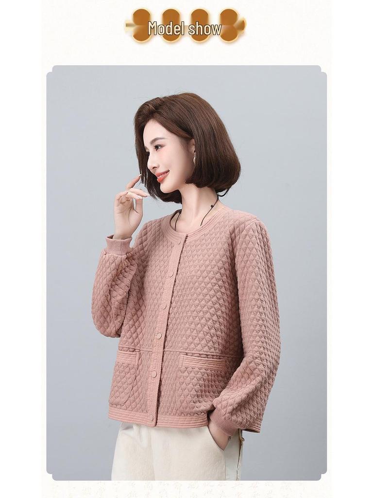 Women's Argyle Baseball Jacket - Loose Casual Round Neck, Long Sleeve for Spring & Autumn