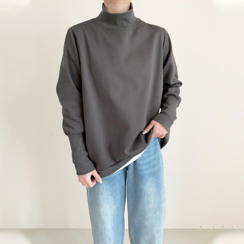 Осень и Зима Свитшот женский с полувысоким воротом и длинными рукавами, дизайн манжет, свободный, повседневный, простой, однотонный свитер-топ