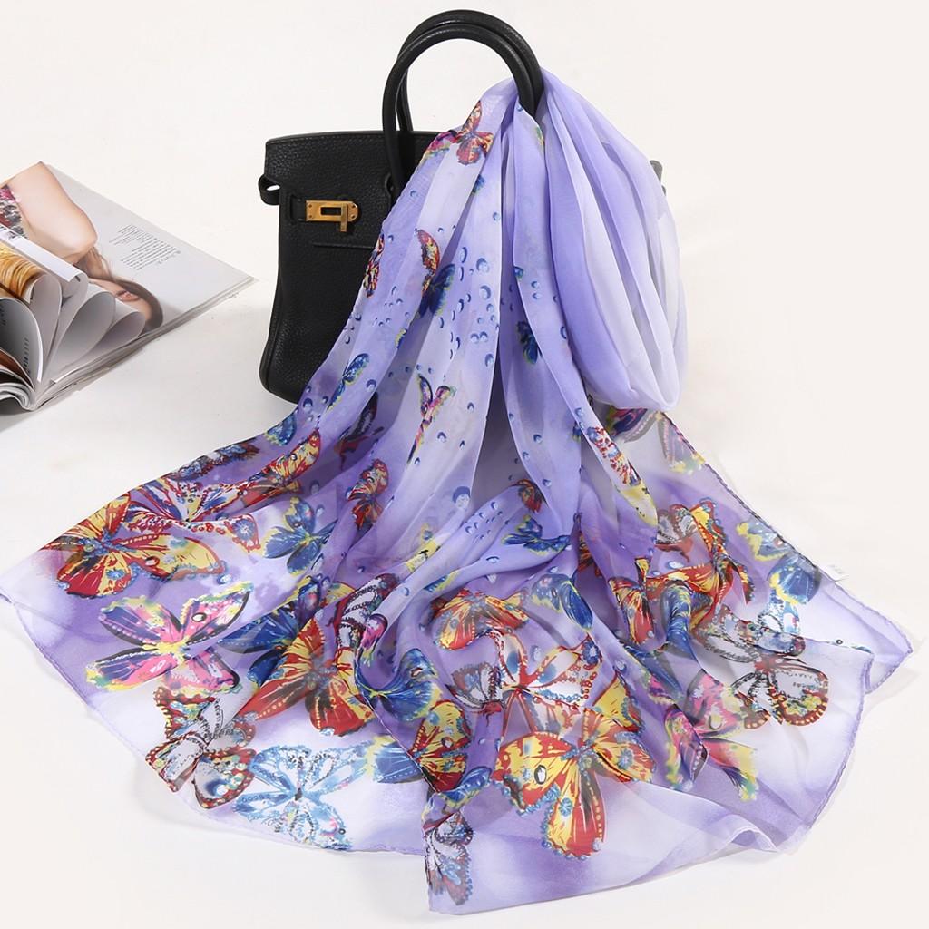 160*50cm Women Flower Print Long Soft Wrap Scarf Simulation Silk Shawl Scarves