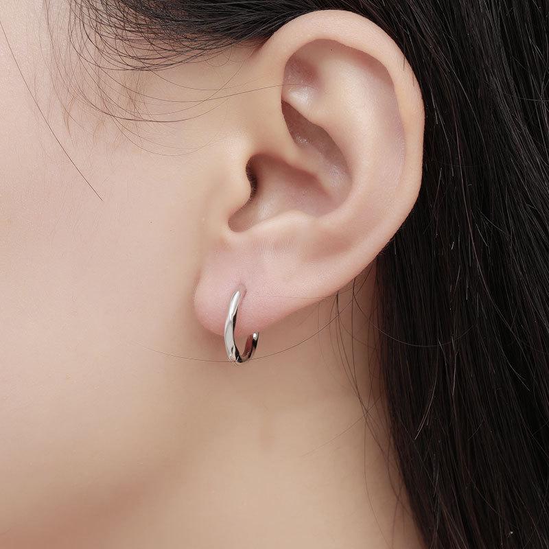 S925 Sterling Silver Women's Twisted Circle Ear Cuffs, Geometric Irregular Earrings