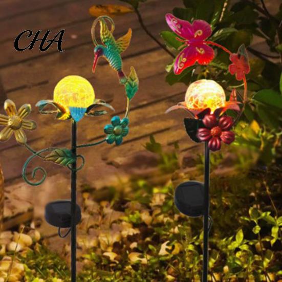 Decorative Landscape Stakes for Garden Solar Glass Cracked Ball Light, Butterfly Hummingbird Metal Bee Decor Balcony Stake Waterproof Outdoor