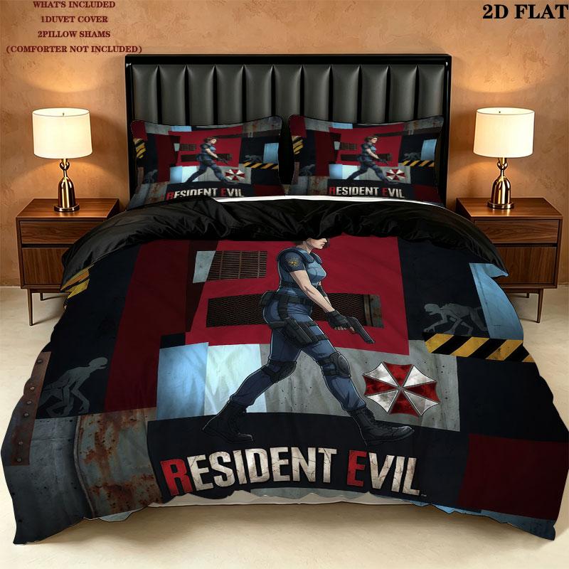 Resident Evil Pattern Bedding Quilt Set Quilt Cover Pillowcase Home Birthday Gift(1 * duvet cover + 2 * pillowcase, without core)