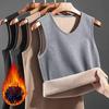 Men Vest V-Neck Sleeveless Slim Fit Pullover Tops Solid Color Casual Base Shirt Thickened Velvet Lining Camisole