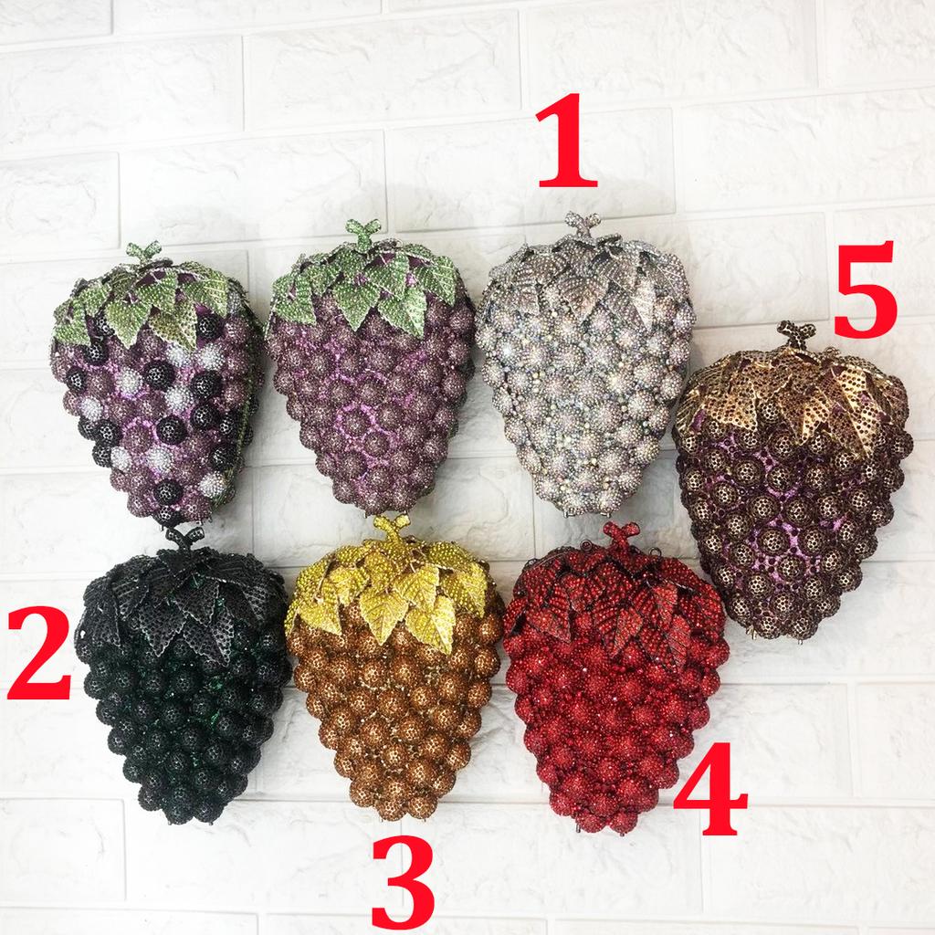 Grape Shape Evening Bag Clutches Red Wedding Crystal Clutch Purses Women Prom Bags Party Handbags Lady Dinner Banquet Purse