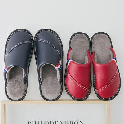 Женские водонепроницаемые кожаные плюшевые зимние тапочки - нескользящие, толстая подошва, однотонные