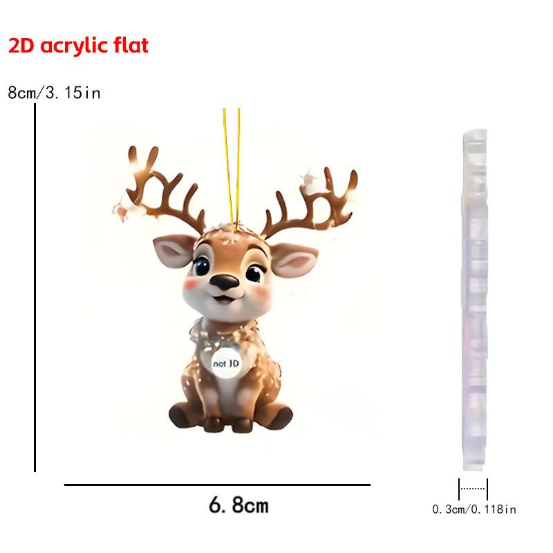 Christmas Reindeer Decorations 2D Flat Acrylic Cute Elk Christmas Tree Pendant Car Rearview Mirror Hanging Xmas Tree Home Decor