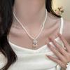 Cute Cartoon Flocked Bear Pendant Necklace Women's Accessories Light Luxury Niche Collarbone Chain Versatile High-end Sweater Chain