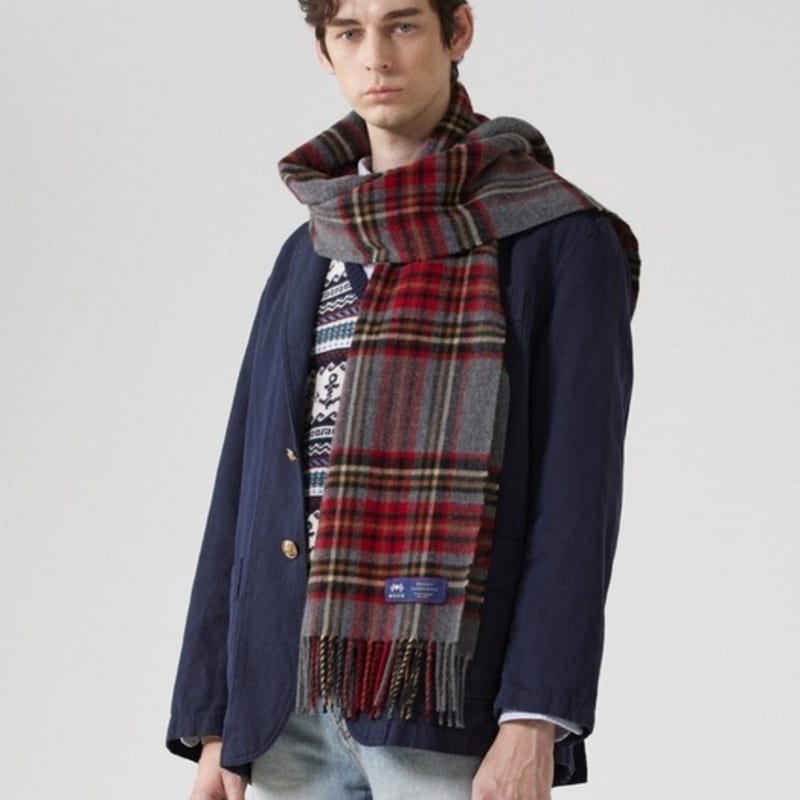 ABRAHAM MOON Шаль-шарф из мериносовой шерсти 50 см - Килдвик серый красный