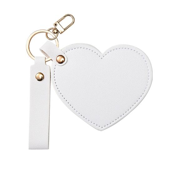Love Heart Shape Makeup Mirror Waterproof Faux Leather Vanity Mirror Keychain Portable Travel Women Handheld Cosmetic Mirror Bag Pendant