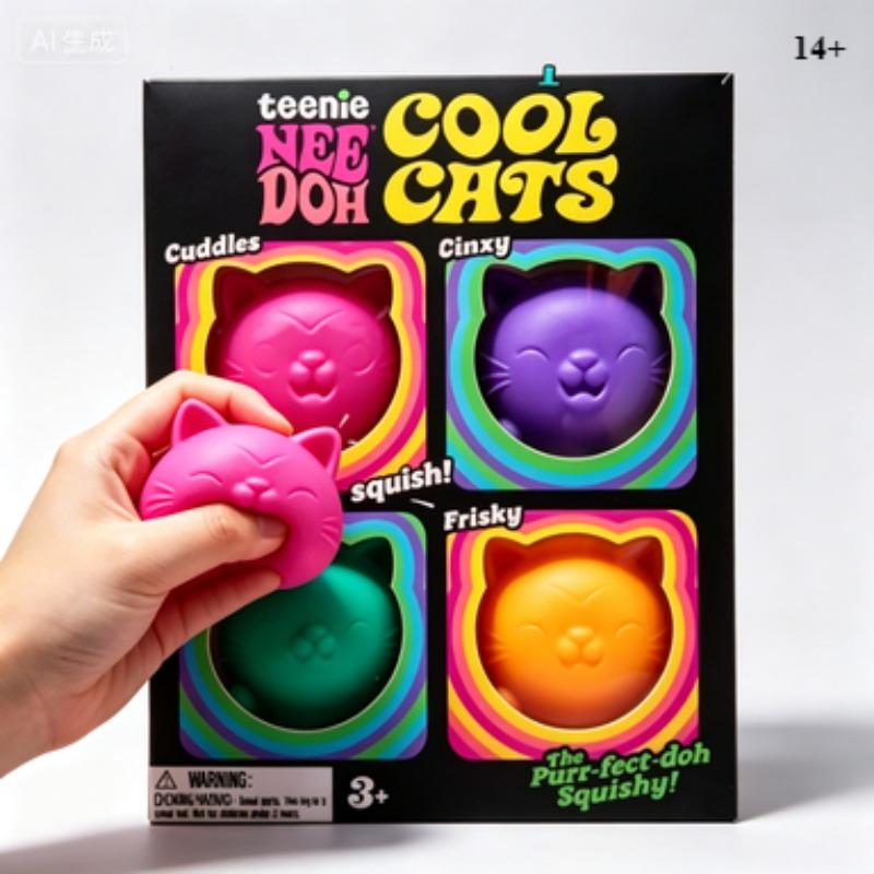 Новый Набор Needoh Teenie Cool Cats из 3 штук Очаровательные Мини-Кошки Мягкие Сжимаемые Сенсорные Игрушки-Антистресс для Детей