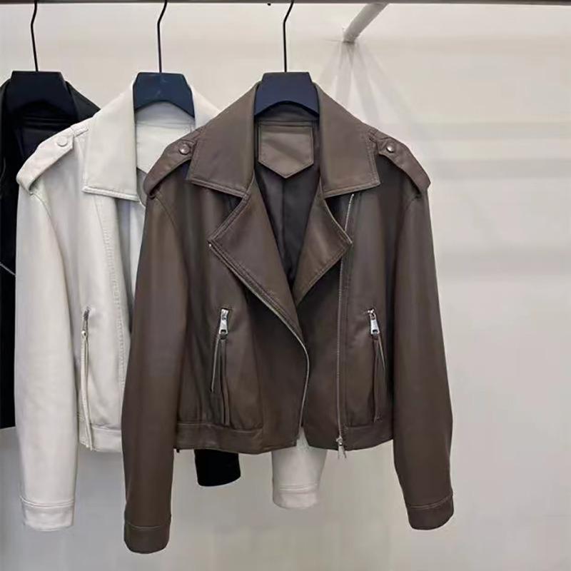Весна и осень новый стиль мотоциклетная кожаная куртка женская короткая тонкая модная тонкая куртка топ трендовый бренд