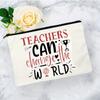 Simple Teacher Change The World Pattern Print Makeup Bag, Women Handhold Bag Travel Cosmetics Storage Pouch Bag Toiletry Bag, Gift For Teacher