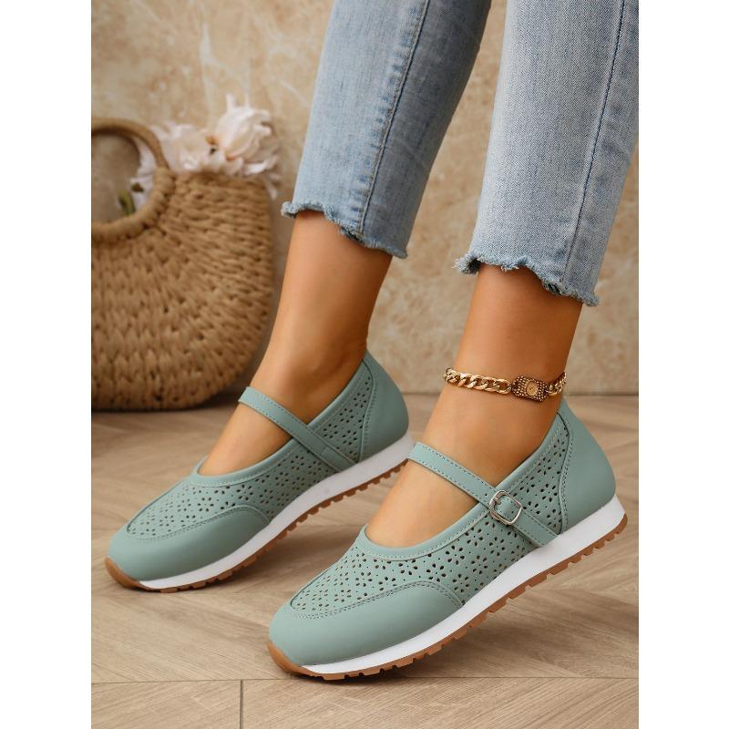 Женские ажурные кроссовки 2025 Лето Большие Повседневные Плоская подошва Круглый носок Перфорированная обувь
