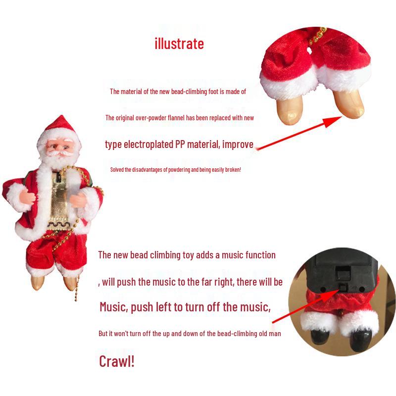 Santa Claus Climbing Chimney Electric Toy with Beads and Shaking Boot, Single/Double Ladder.