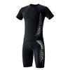 Men Swimming Shorts Water Sport Top O Neck Short Sleeve Slim Fit Elastic Breathable Quick-drying Striped Knee Length Pants Surfing Swimwear