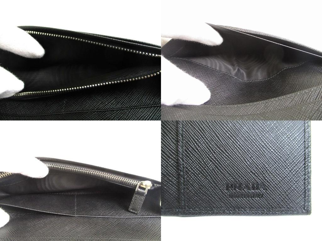 Authentic PRADA Saffiano Triangle Black Leather Bifold Long Flap Wallet #b088 Seller refurbished