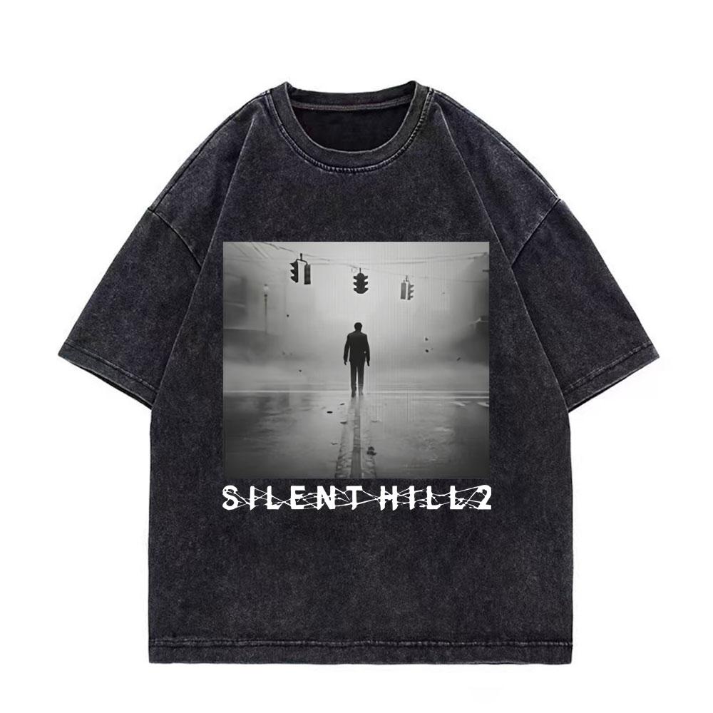Игра Silent Hill Винтажная стираная футболка Мужская Женская Готическая Мода Футболки Высококачественный Хлопок Оверсайз Футболки Уличная Одежда