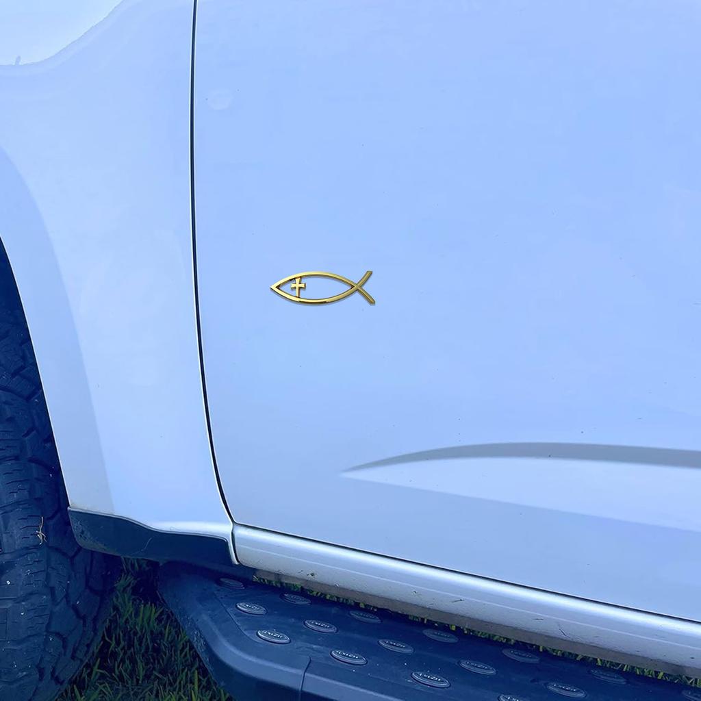 Religious Cross Car Window Stickers Waterproof Jesus Fish Badge Christian Ichthys Fish Sticker for Laptops Refrigerators