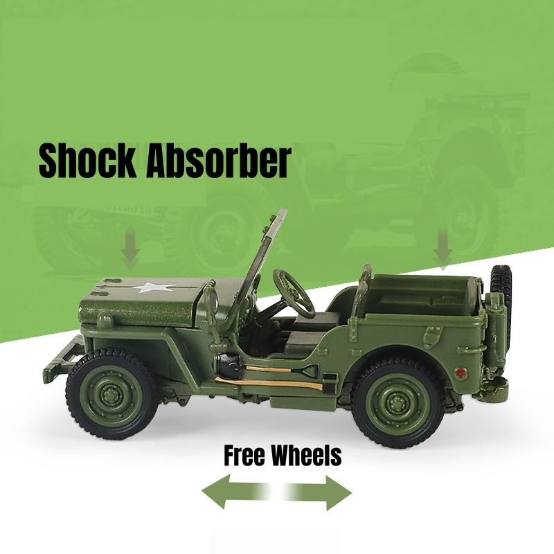 Масштаб 1/43 JEEP WILLYS Военный армейский автомобиль Миниатюрная модель Сплав цинка Игрушечная машинка Свободный ход Литой металл Коллекция Подарок для детей