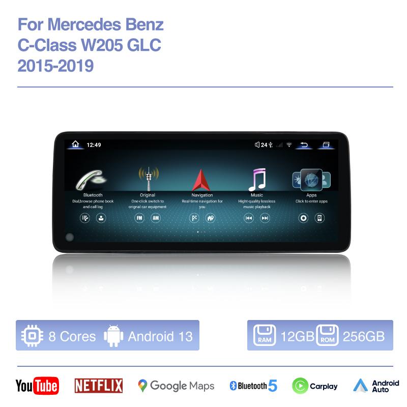 12,8-дюймовый автомобильный мультимедийный плеер для Mercedes Benz C-Class W205 GLC 2015-2019, GPS-навигация, Android-радио, CarPlay, 4G, WiFi, камера 360