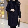 Lady Fall Winter Woolen Coat with Side Pockets Hooded Single-breasted Loose Plaid