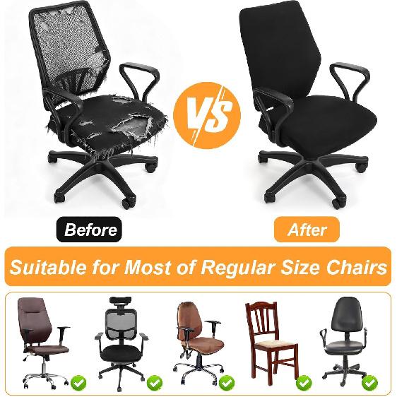 2pcs Office Chair Covers Stretchable, Universal Office Chair Seat Cover, Washable Removable Computer Chairs Cover for Seat Cushion Protectors(Black)