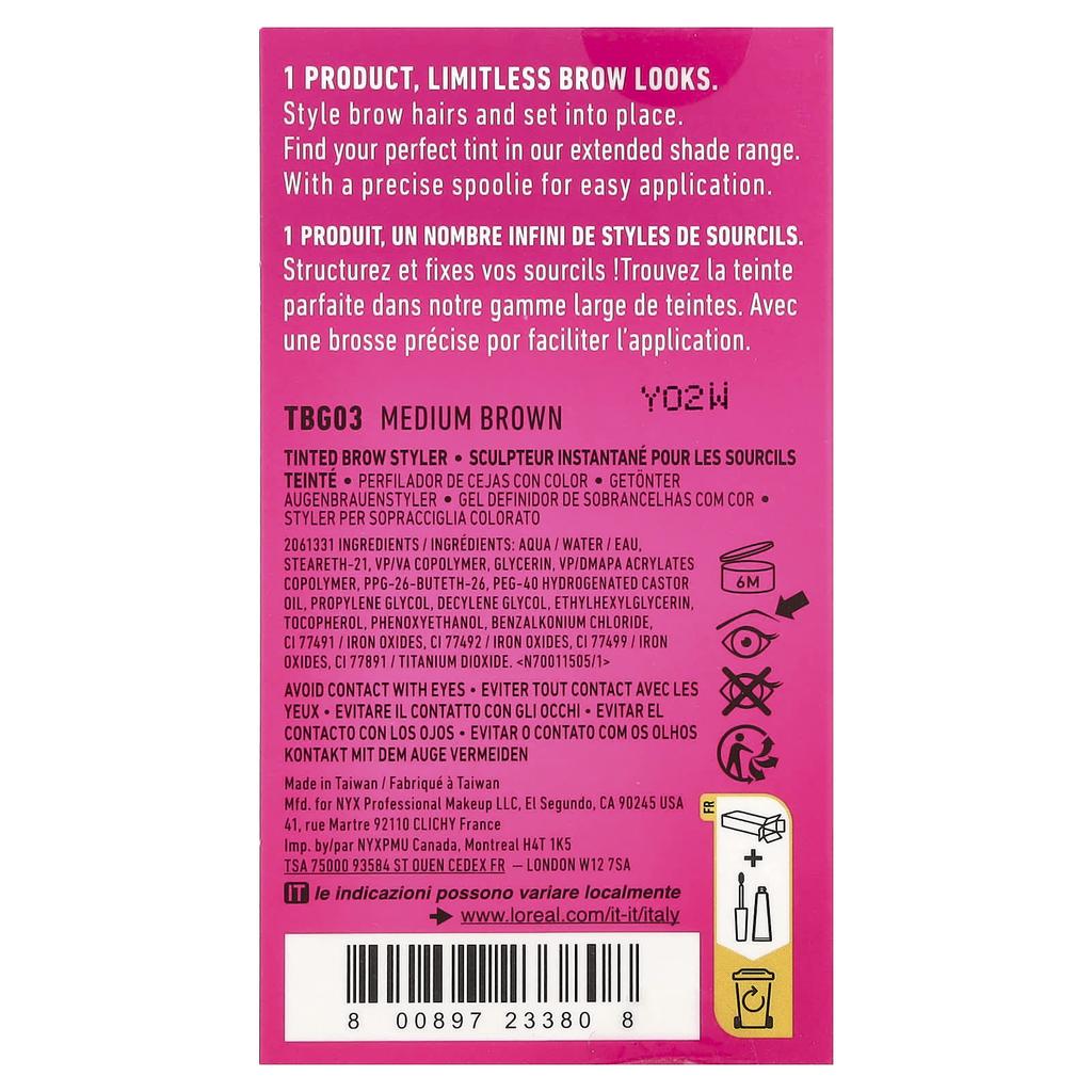 NYX PROFESSIONAL MAKEUP Клей для бровей, мгновенный стайлер для бровей, 03 Средне-коричневый, 5 г (0,17 унции)