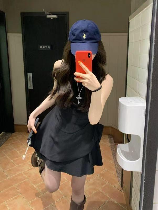 Temperament Sleeveless Waist Skinny A-word Vest Dress Children's Spring and Summer New High-end Small Black Dress