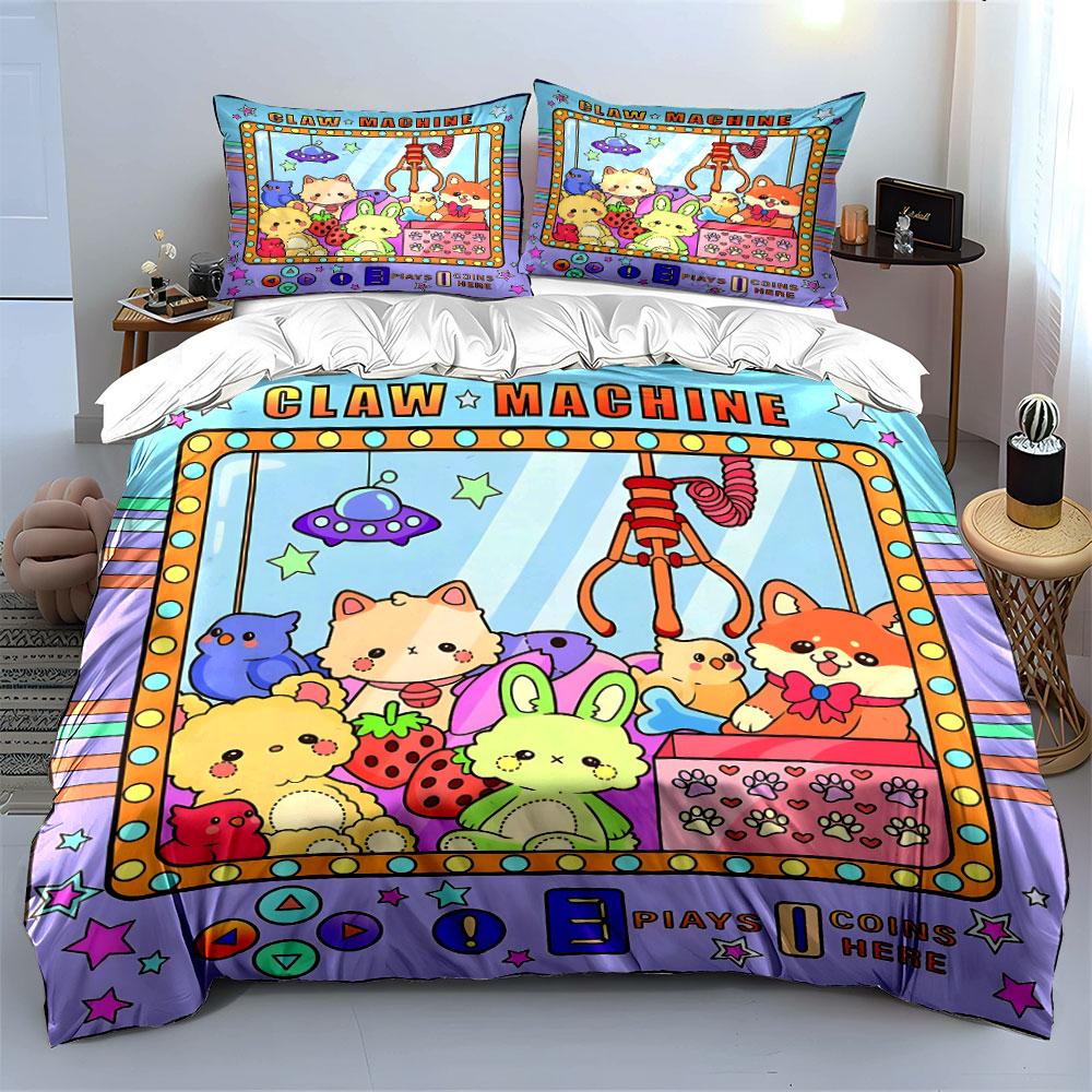 Claw Machine Cute Animal Toys Bedding Duvet Cover Set (1*Duvet Cover 2*Pillowcases, without duvet insert)