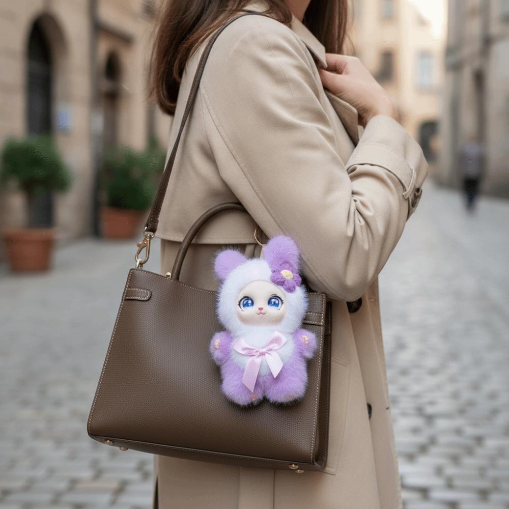 Big Ear with Flower Rabbit Plush Keychain Bag Hanging Bunny Plush Doll Pendant  Lady/Girls