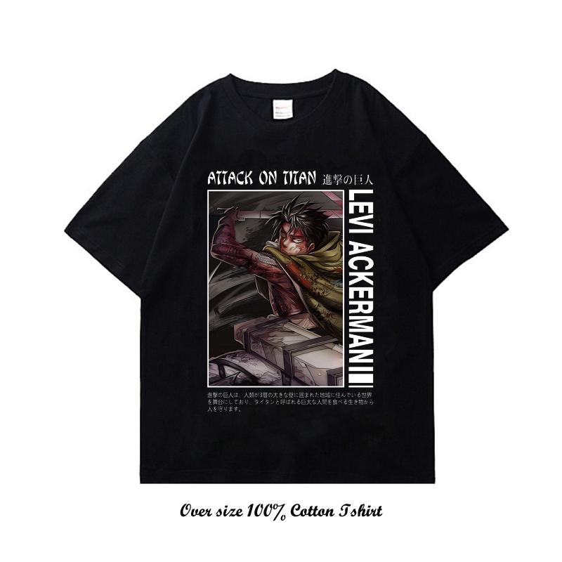 Японское аниме Атака титанов Футболка Харадзюку Винтажный принт Короткий рукав Большой размер Хлопок Круглый вырез Футболка Женская Мужская