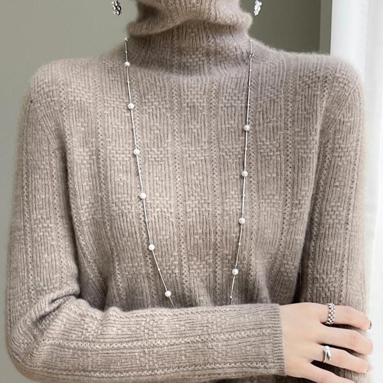 Осенне-зимний свитер, женский джемпер с высоким воротом, однотонный свитер, длинный рукав, теплый кашемировый свитер из мериносовой шерсти