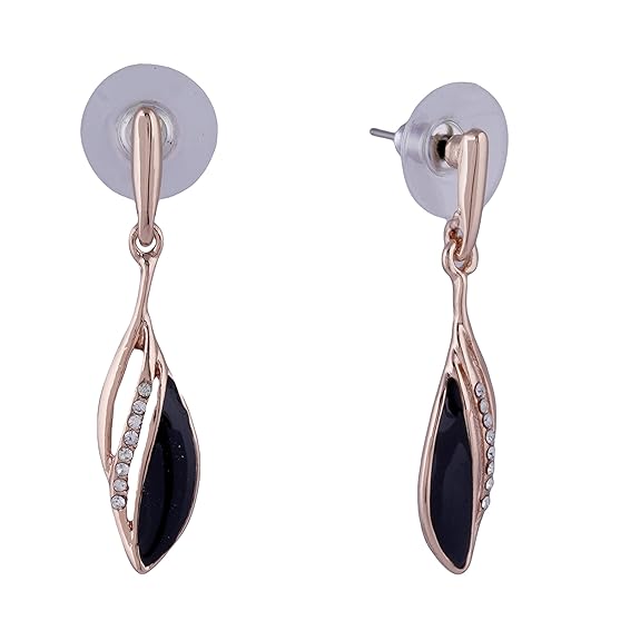 Стильные женские подвесные серьги с эмалью черного цвета, покрытые розовым золотом
