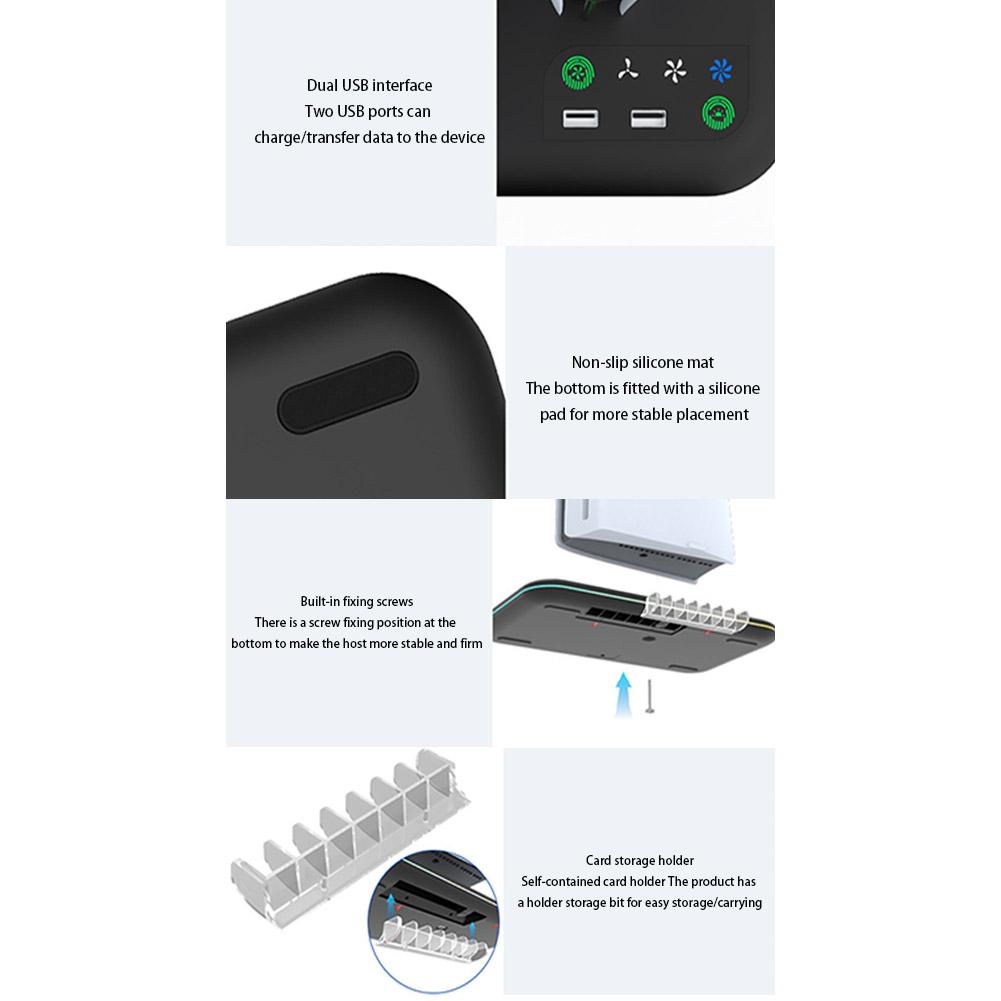 Охлаждающая подставка для консоли PS5 Slim, подставка для зарядки контроллеров с крючком для гарнитуры, с RGB-подсветкой, слот для игр для PS5 Slim с дисководом и цифровой версии