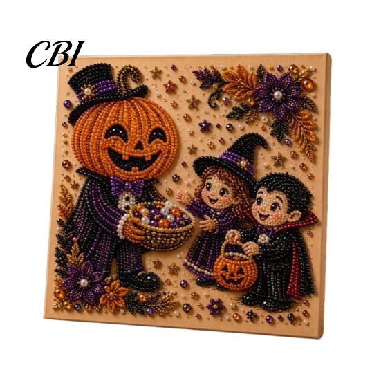 3d Faux Pearl Mosaic Art for Adults Halloween Kit, Cute Ghost Skeleton Painting Room Decor DIY 3D Craft Kit Adults, Fall Home Handmade Gift Lovers